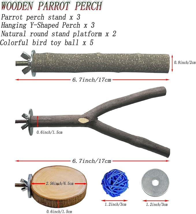 8 PCS Natural Wood Bird Perches Stand - Image 2