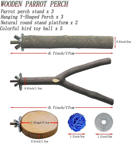 8 PCS Natural Wood Bird Perches Stand - Image 2