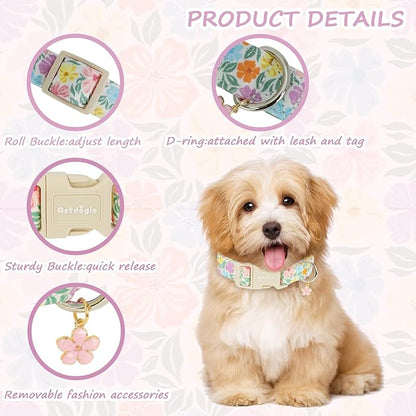 Cotton Dog Collar with Colorful Flowers - Image 3