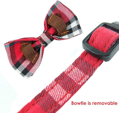 Cat Collar Breakaway with Bell and Bow Tie, Plaid Design Adjustable Safety - Image 6