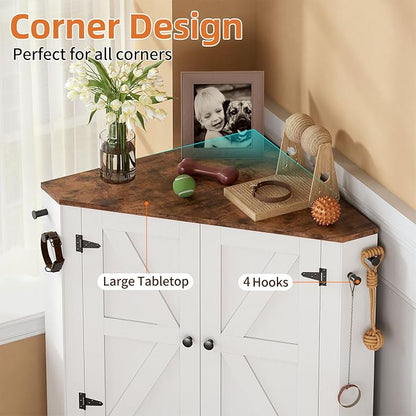 PakaLife Farmhouse Dog Food Storage Corner Cabinet, Dog Feeding Station - Image 5