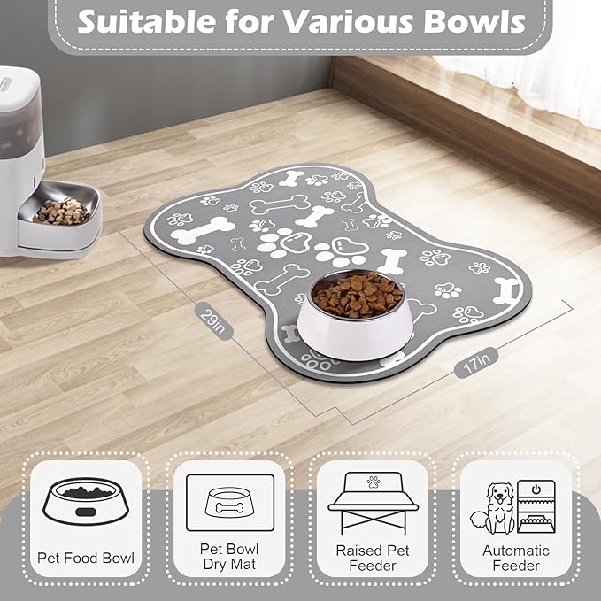 Dog Cat Food Mat, Rapid Absorbent Pet Feeding Placemat, Bone Shaped - Image 6