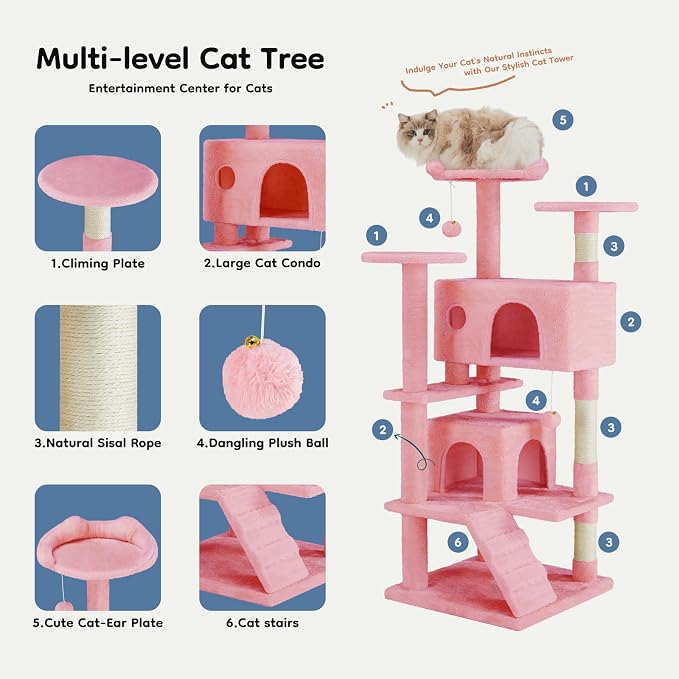 DUMOS 54-inch Indoor Cat Tree Tower –Multi-Level Pet House - Image 4