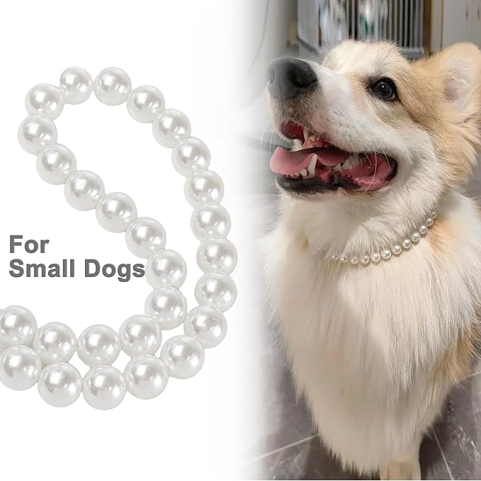 Chunky Pearl Dog Collar for Small Dogs Cats, Adjustable Beaded Dog Collar - Image 5