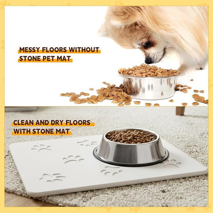 White Diatomaceous Earth Dog Bowl Mat | Non-Slip Pet Food & Water Mat | Square - Image 3