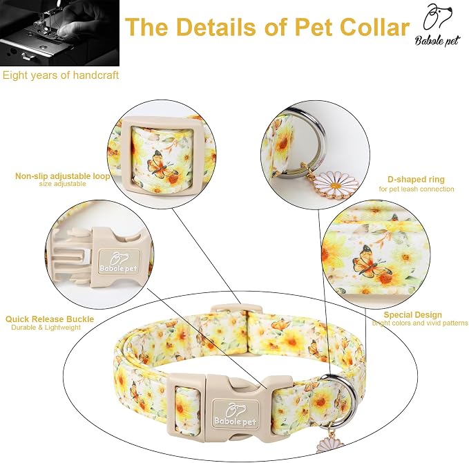 Sunflower Dog Collar, Adjustable Cute Dog Collars - Image 4