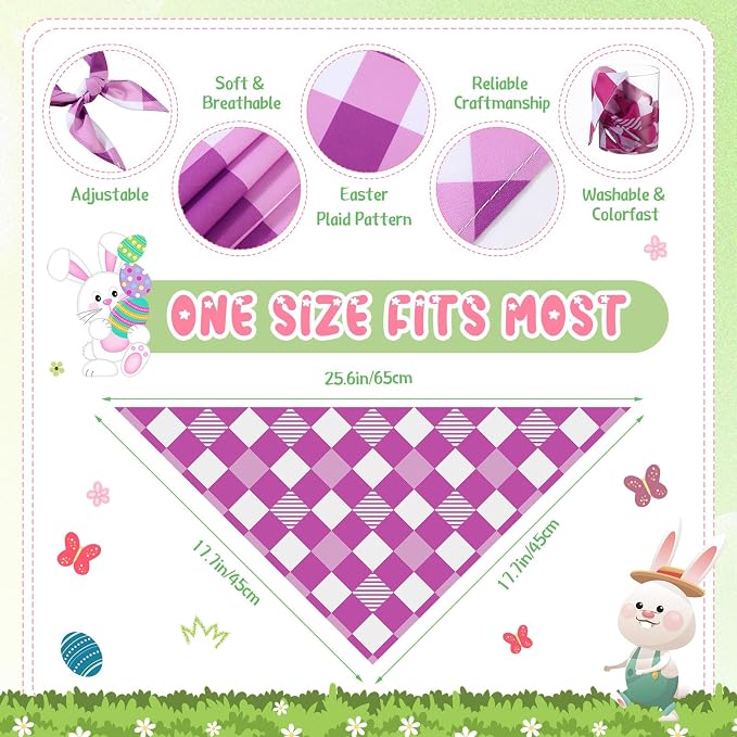Sweetude 60 Pcs Easter Plaid Dog Bandanas Bulk Easter Pet Scarf Bibs Adjustable - Image 4