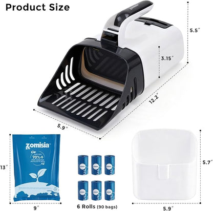 Cat Litter Scoop with Holder & Trash Can, 3-in-1 Mess-Free Poop Scooper - Image 3