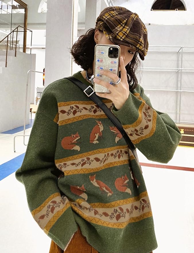 YESNO Women Christmas Sweater Graphic Printed Oversized Pullover Sweaters - Image 2