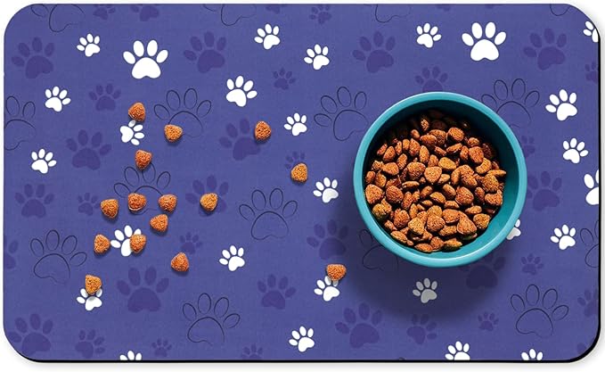 Dog Food Mat, Absorbent Water Bowl Mats Cat Pet Feeding Placemats Dark Blue 12 by Zoeeya