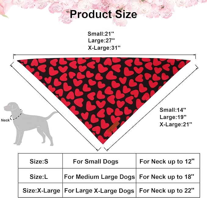 ADOGGYGO Valentine Dog Bandana 2 Pack, Reversible Red Pink Heart Pet Scarf Bib - Image 4