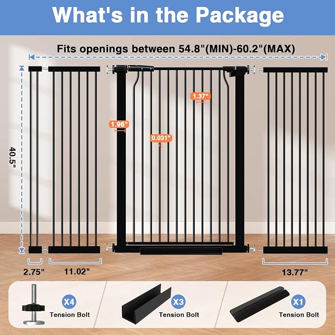 40.5" Extra Tall Baby Gate No Drill, 54.7"-60.2" Extra Wide Dog Pet Gate Indoor - Image 9