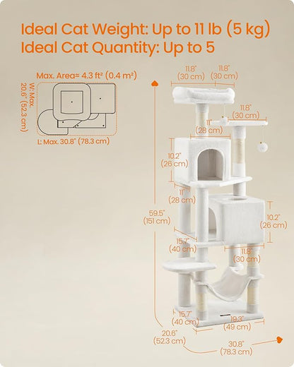 Feandrea Cat Tree, 59.5-Inch Tall Cat Tower, Plush Multi-Level Condo - Image 5