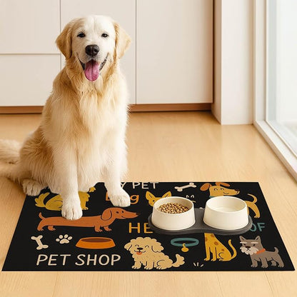 Cute Happy Dog Pattern Design Pet Food Mat 20" x 12" Fun Easy Clean Pet Feeding - Image 3