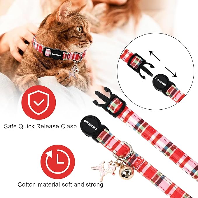 2 Pack Christmas Plaid Cat Collars Breakaway - Image 3