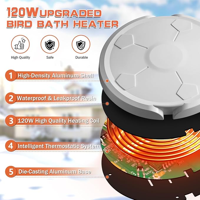 Daoeny Bird Bath Heater, 120W Bird Bath Heaters - Image 4