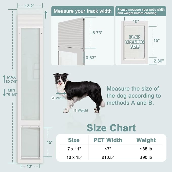 Doggie Door for Sliding Glass Doors, Adjustable Height 76 1/8"-80 7/8" Aluminum - Image 2