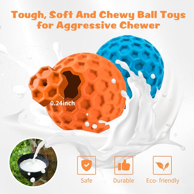 HIPPIH Indestructible Squeaky Dog Toys, Interactive Dog Balls 2 Pack, Chew Toys - Image 3