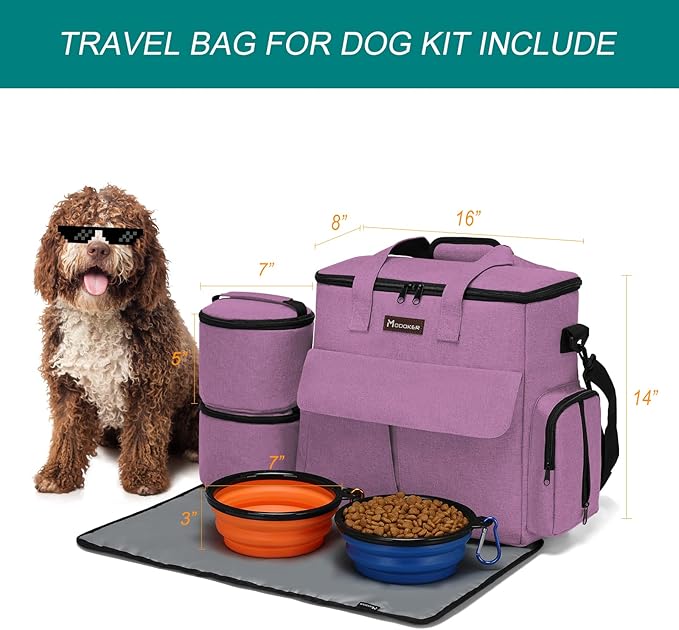 Modoker Dog Food Tote Bag, Airline Approved Pet Gear Travel Set Portable Diaper - Image 3