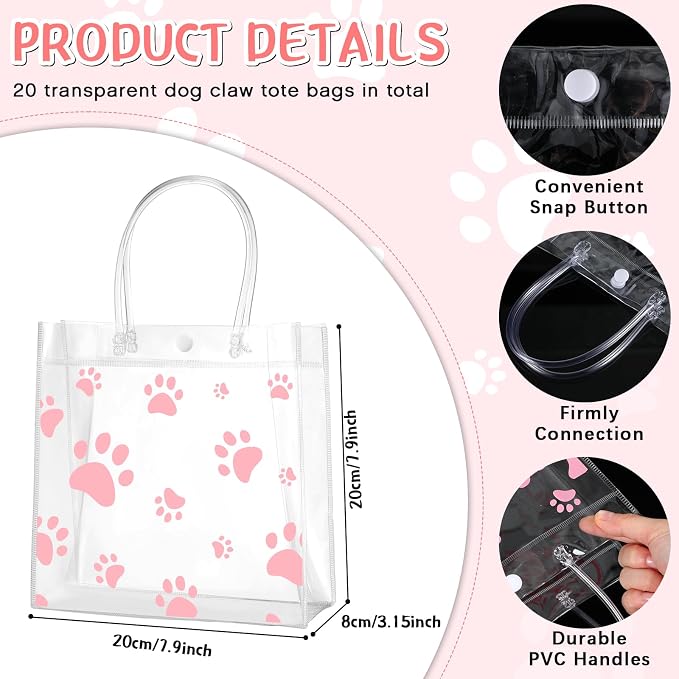 Teling 20 Packs Dog Paw Clear PVC Gift Bags - Image 2