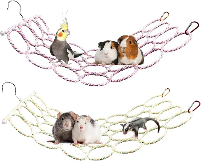 2 Pack Hanging Rat Rope Net, Bird Swing Toy, Parrot Climbing Ladder Bridge by Oooct