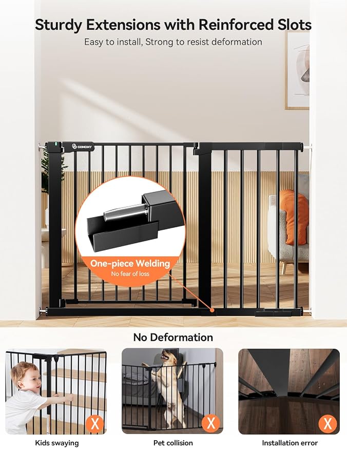 COMOMY 30" Tall Baby Gate for Stairs Doorways, Fits Openings 29.5" to 46" Wide - Image 2