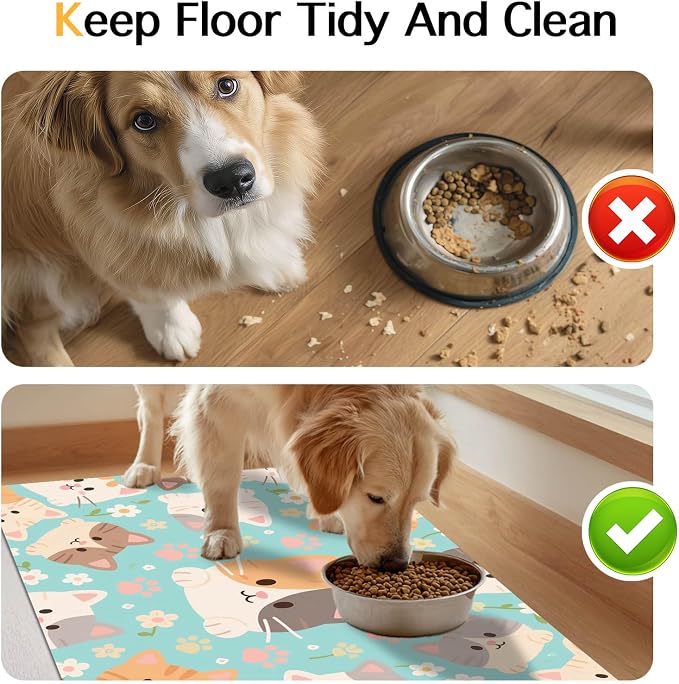 Cat Feeding Mat 24x16 inch Blue Kitten Print Pet Bowl Placemat Non Slip Floor - Image 8