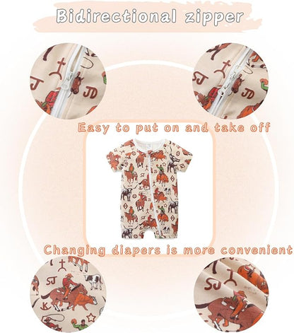 Unisex Summer Trendy 2-Pack Rompers Short Sleeve Zipped Bodysuit Infant Cotton - Image 5