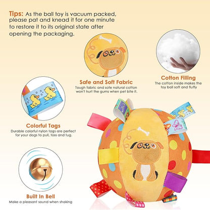 Dog Squeaky Plush Toy with Straps, 6-Inch Soft Stuffed Ball with Cotton - Image 2