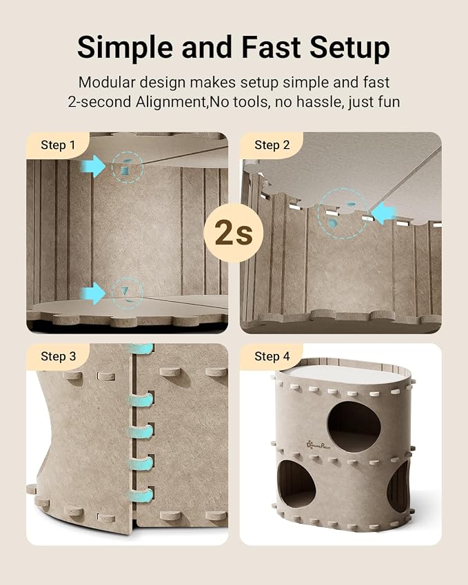 DownyPaws Cat House for Indoor Cats, 2-Storey Foldable Cat Bed Cave, Felt Cats - Image 8