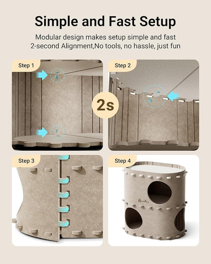 DownyPaws Cat House for Indoor Cats, 2-Storey Foldable Cat Bed Cave, Felt Cats - Image 8