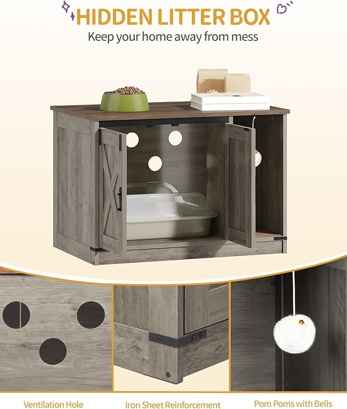 Cat Litter Box Enclosure, Hidden Litter Box Cabinet Furniture - Image 3