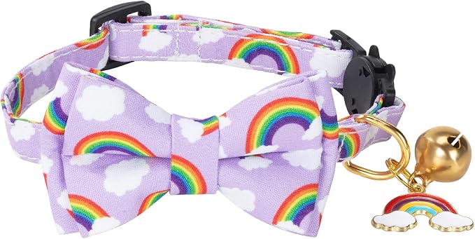 Breakaway Cat Collar with Cute Bow Tie Bell 2Pack Rainbow Butterfly Pattern - Image 5