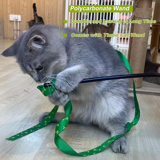 Interactive Cat Toy Wand, Cat Teaser Wand Rainbow String - Image 2