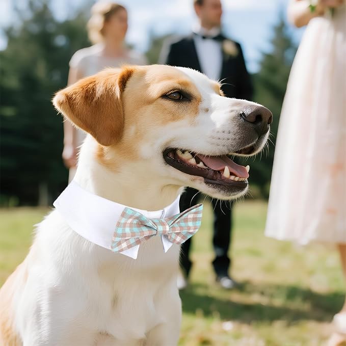 Segarty Dog Bow Tie Neck Girth 10.2-12.6in, Adjustable Blue Khaki Plaid Bowtie - Image 5