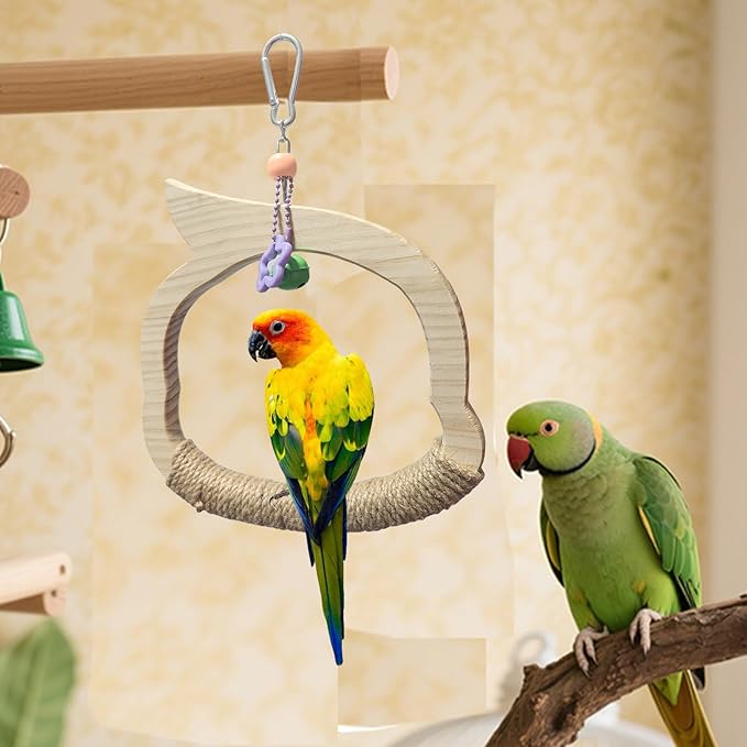 Wooden Bird Swing Perch Toy for Small and Medium Parrots, Natural Wood Ring - Image 8