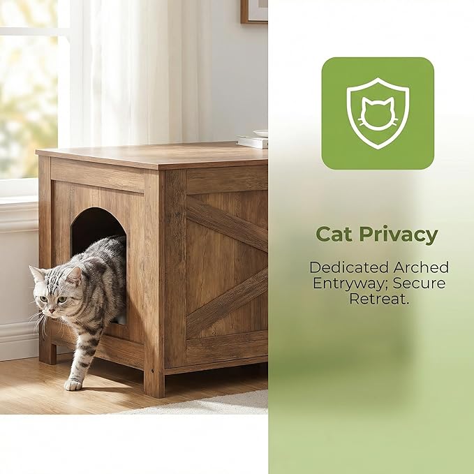 Homhedy Cat Litter Box Enclosure, Wooden Cat Washroom Furniture - Image 2
