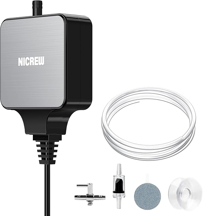 NICREW Nano Silent Aquarium Air Pump Black, Aquarium Aerator by NICREW