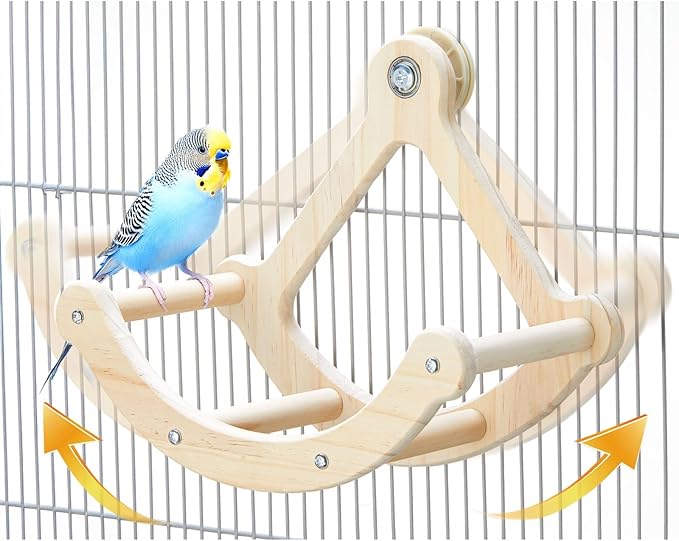 Bird Perch Toy, Interactive Rocking Parakeet Toys and Perches, Wooden Exercise by Jevnd