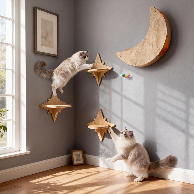 Cat Wall Shelves, Moon and Star Cat Wall Furniture - Image 4