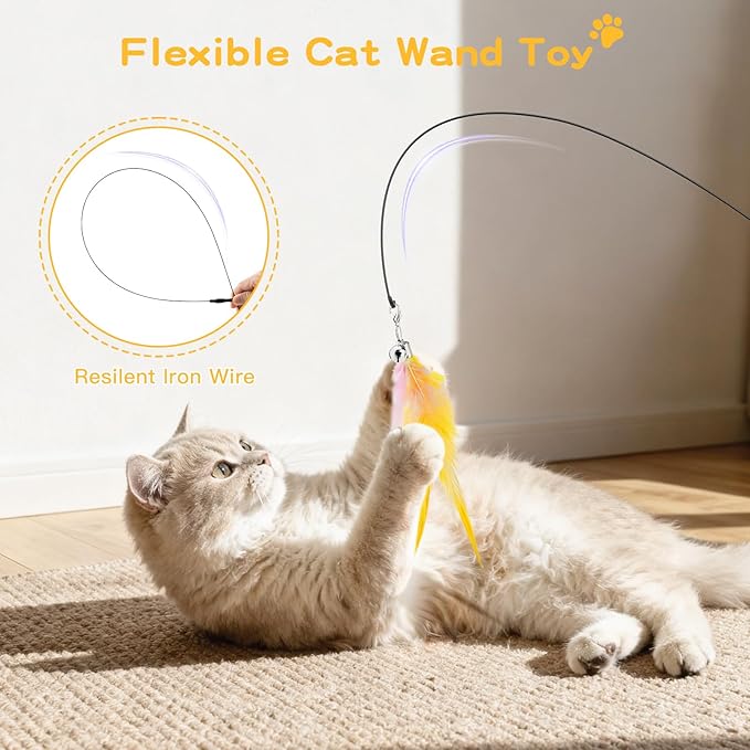 Pawaboo Feather Teaser Cat Toy, Interactive Feather Wand Cats Toy Flying - Image 2