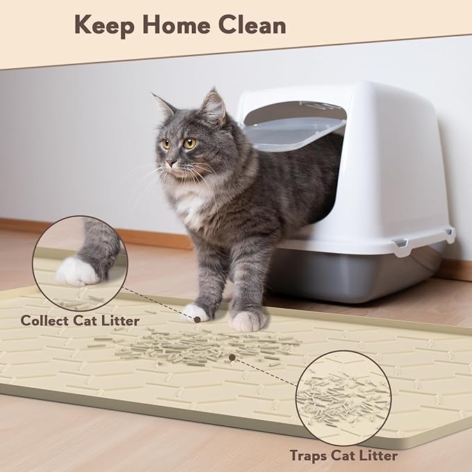 Silicone Cat Litter Trapping Mat, Large Waterproof 34" X 22" Cat Litter Box Mat - Image 2