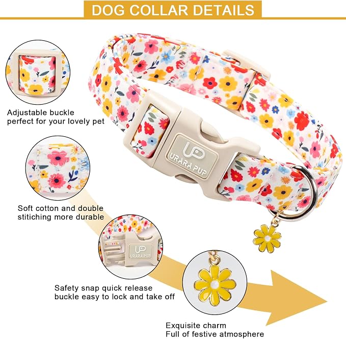 Floral Dog Collar, UP URARA PUP Colorful Floral Adjustable Pet Collar - Image 3