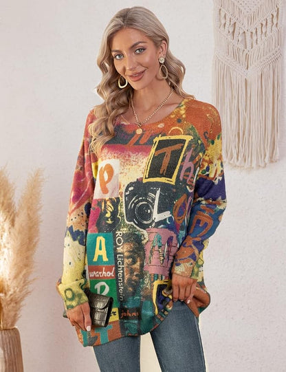 YESNO Women Christmas Sweater Graphic Printed Oversized Pullover Sweaters - Image 3
