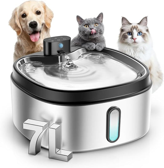 Wireless Cat/Dog Water Fountain 7L/236oz/1.8Gal, DRLWXYSJ Stainless Steel by KWUY