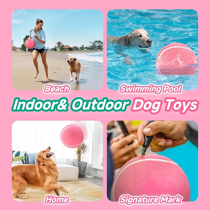 HETOO Large Dog Tennis Balls: 9.5 inch Pink Dog Toys- Giant Big Outdoor Dog - Image 6