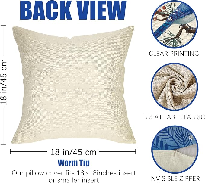 Fahrendom Hello Winter Bluebird Decorative Throw Pillow Covers 18x18 Set of 4 - Image 2