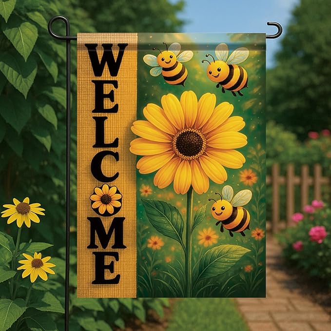 Spring Summer Garden Flag Bee Sunflower Flag 12x18 Inch Double-Sided Cute - Image 4
