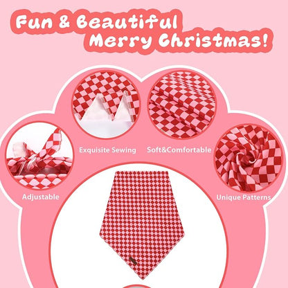 Red and Pink Plaid Dog Bandana–Red and Pink Checked Triangle Scarf - Image 2