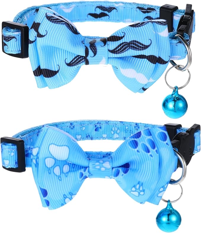 2 Pack Kitten Collar with Bell Breakaway Cat Collars with Removable Bow Tie by Telooco